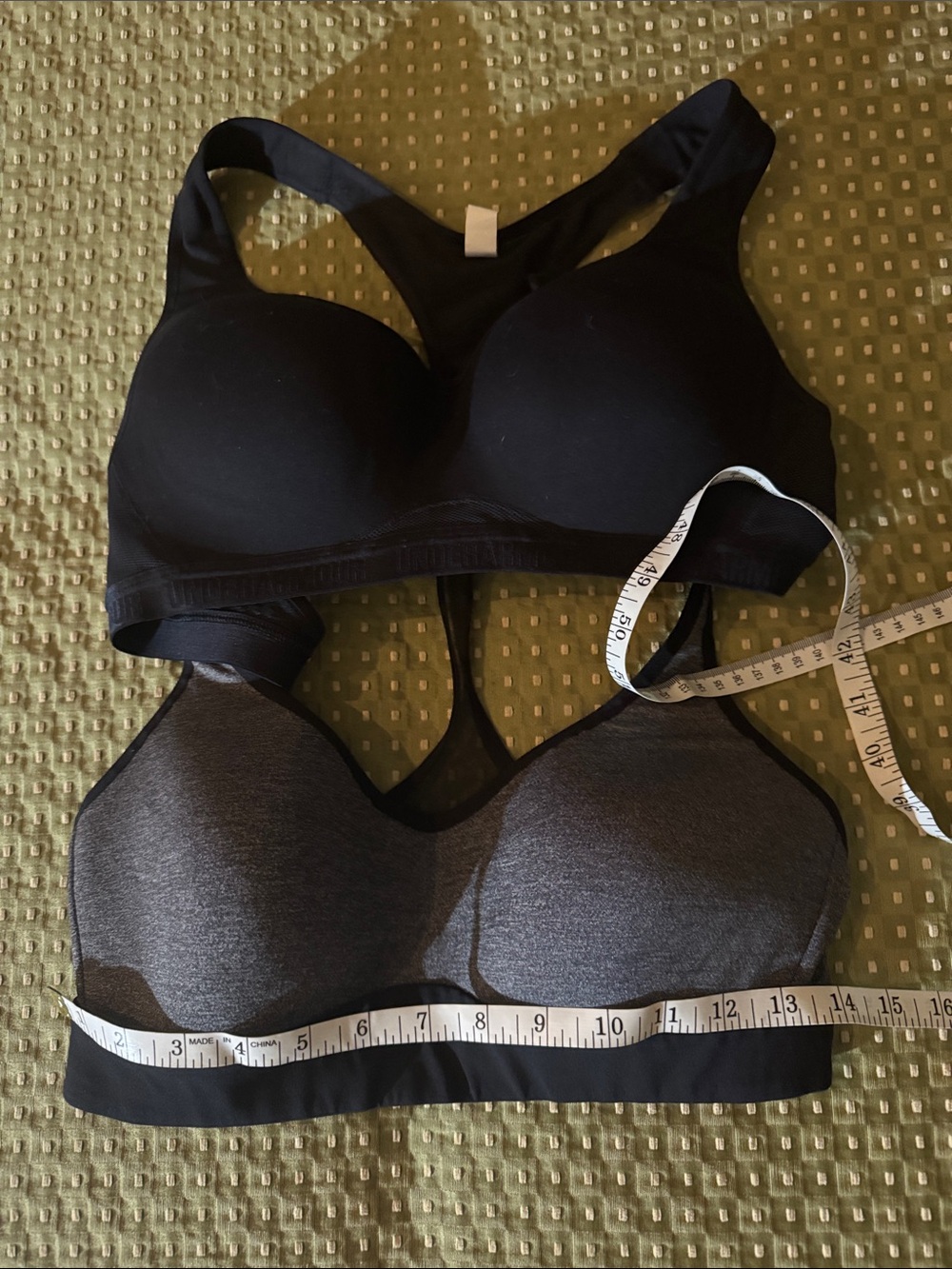 Lululemon + Under Armour Black and Gray Racerback Padded Sports Bras, never wor.